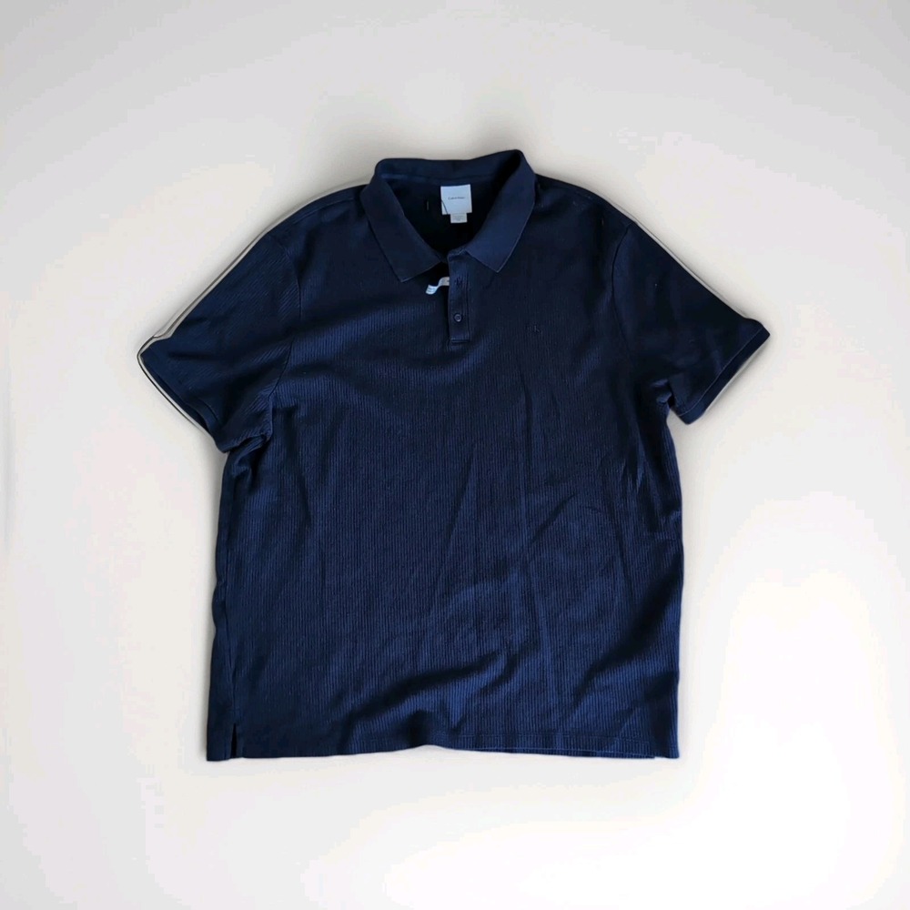 Calvin Klein Classic Fit Polo Shirt Black Ribbed Cotton XXL Minimal‎ Logo Basic